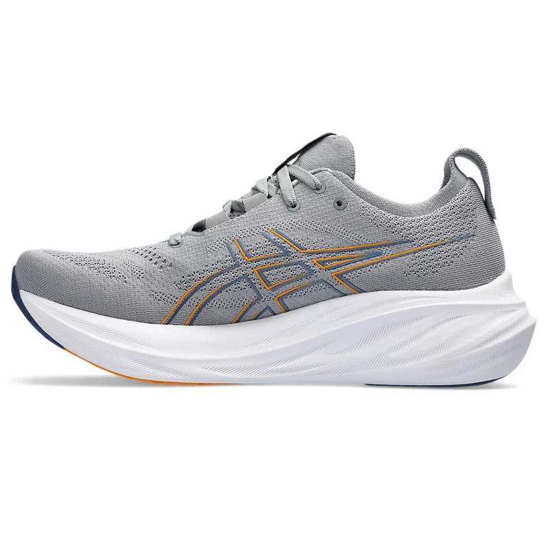 Asics Gel - Nimbus 26 - Cinza e azul Marinho com Branco e Laranja