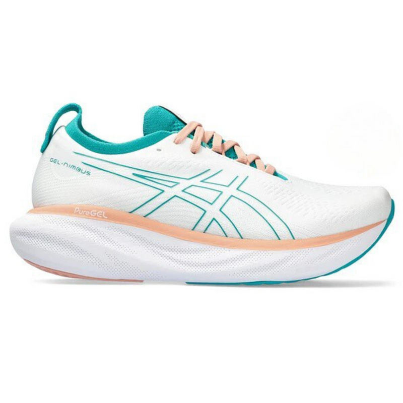 Asics Gel - Nimbus™ 25 Branco com Jade e Laranja