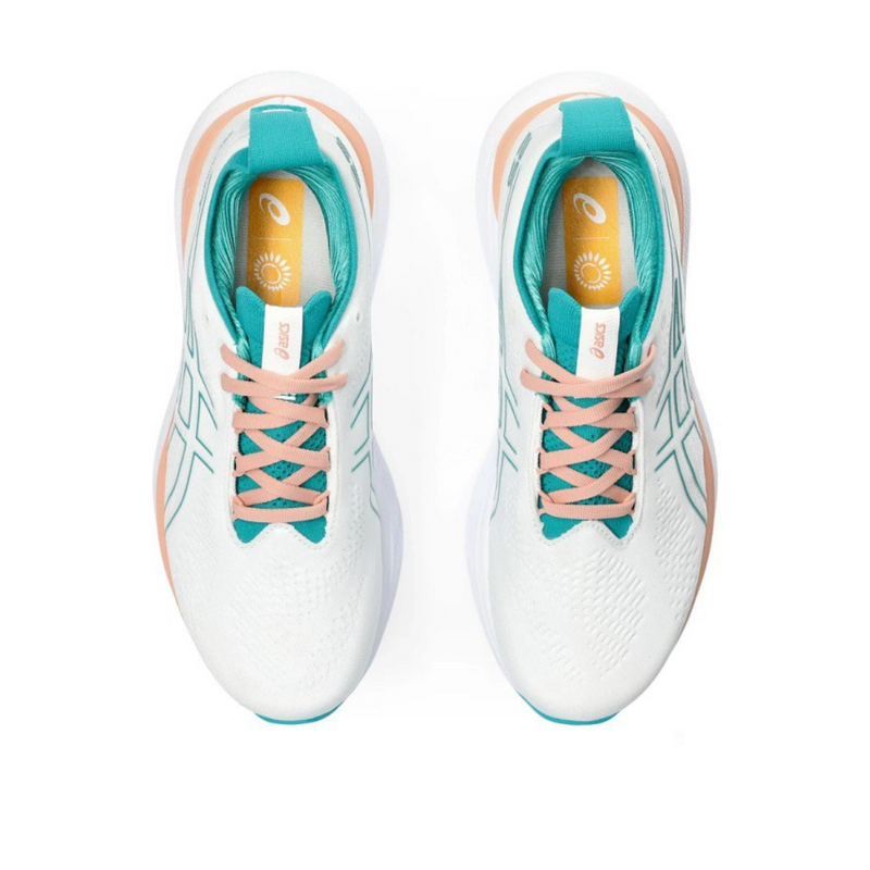 Asics Gel - Nimbus™ 25 Branco com Jade e Laranja