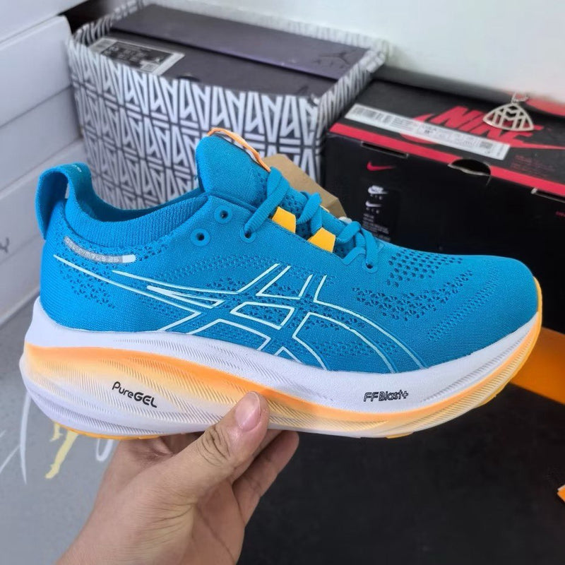 Asics Gel - Nimbus 26 - Azul e Laranja